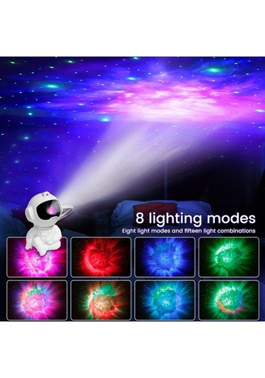 Honeybeeshop Beyaz Tunpahcon Modern Led Galaksi Projektoru Usb Yildizli Gokyuzu Gece Lambasi Uzaktan Kumandali Hareketli Astronot Tasarimi Yatak Odasi Dekoru Beyaz