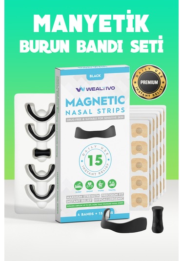 Premium 15 Li Siyah Manyetik Burun Bandı Seti Rahat Nefes, Kola