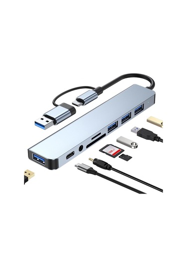 Shineyee 8 Portlu Metal Usb A/usb C Hub: Usb 3.0/2.0, 3.5mm Ses, Sd/tf Kart Okuyucu - Hızlı Veri Transferi Ve Çoklu Bağlantı