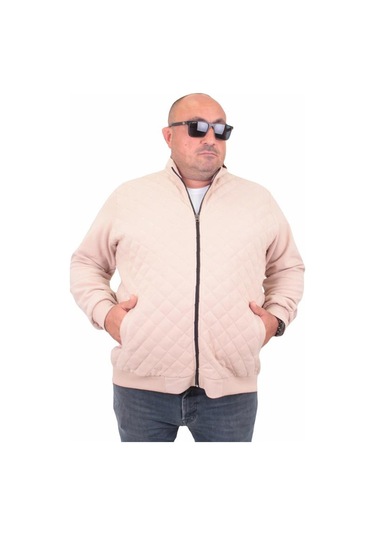 Starbattal Büyük Beden Fermuarlı Hırka Diamond 23281 Bej-Bej