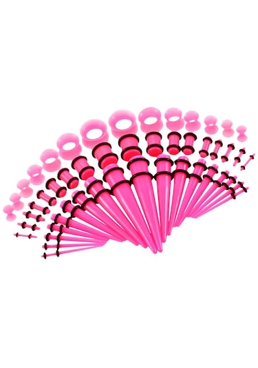 Homyl 50 Adet 14g-00g O-ring Akrilik Konik Fişler Ve Silikon Pembe