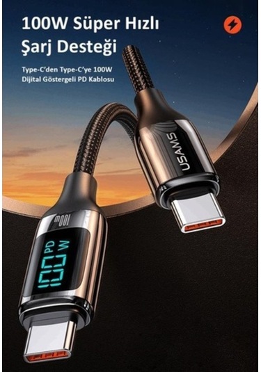 Novahub Usams Us-sj546 Dijital Çipli Örgülü 1.2m 100w Pd Type-c Hızlı Şarj Kablo