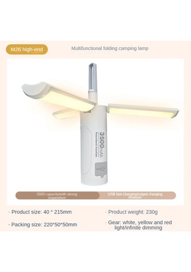Sones 3500mah M26 Katlanabilir El Lambası Taşınabilir Üçlü Yaprak Kanca Açık El Feneri Çok Fonksiyonlu Kamp Işık Beyaz