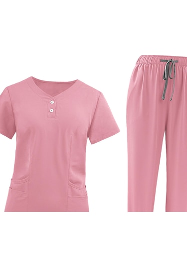 Dolıty Kadın Fırçalama Üniforma Seti Hemşire İş S-pembe