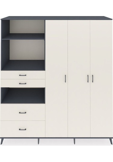 Kronos Dolap 12 Raflı 4 Çekmeceli Tek Askılı 220x59x243 Antrasit-aytaşı/aytaşı Aytası/aytası