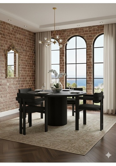 Verona Doğal Ahşap Yuvarlak Yemek Masası Takımı 4 Kişilik Modern Scandinavian Stil Siyah Siyah Verona Doğal Ahşap Yuvarlak Yemek Masası Takımı 4 Kişilik Modern Scandinavian Stil Siyah Siyah