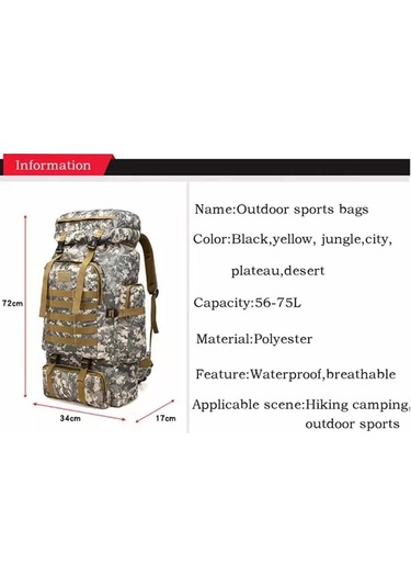 Outdoor 75l Dağcılık Sırt Çantası - Askeri Taktik Sırt Çantası Saldırı Paketi Asker Yeşili