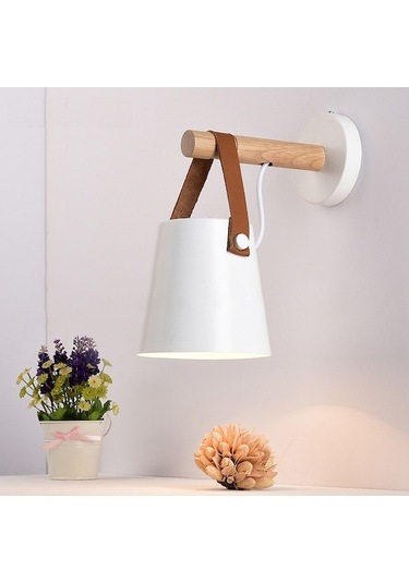 Rogfer Led Duvar Lambası Ahşap Duvar Lambası Yatak Başucu Lambası Gece Işıkları Modern İskandinav Abajur Ev Dekorasyonu Beyaz Beyaz