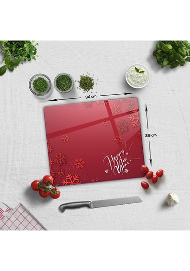 Decorita Cam Kesme Tahtası|Happy New Year Kırmızı|29cm x 34cm