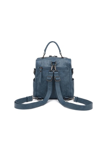 Yıkama Deri Sırt Askılı Kadın Çantası 21k Barcelona 1915 Lacivert