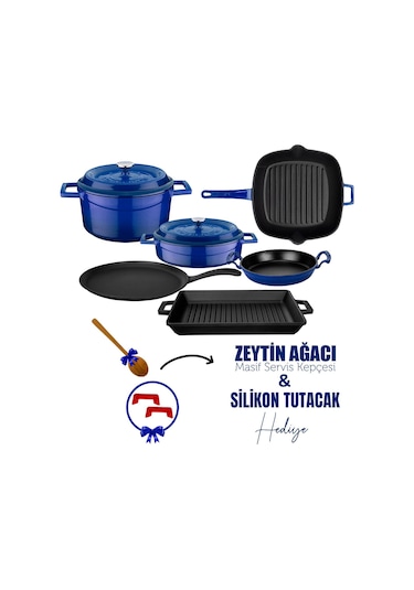 Lava Döküm 6x Trendy Serisi 8 Parça Tencere & Tava Seti Mavi