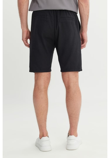 Erkek Sıyah %100 Pamuk Comfort Fit Beli Bağlamalı Flamlı Yan Cep Şort Siyah