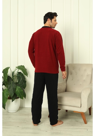 Erkek Cepli Kışlık Polar Pijama Takımı 2248 Bordo