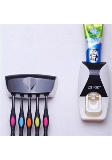 Yeşil Otomatik Tembel Diş Macunu Dispenseri 5 Diş Fırçası Tutucu Sıkacağı Banyo Raf Aksesuarları Yeşil