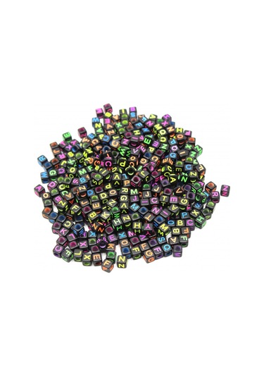 Harf Boncuk Akrilik Küp Renkli Siyah 6 Mm 250 Gr