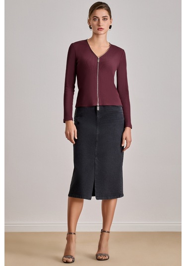 Diz Boy Siyah Jean Etek Siyah