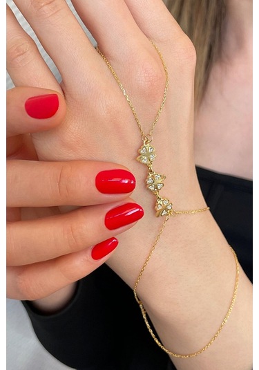 18k Altın Kaplamalı 925 Ayar Gümüş Yonca Dizisi Şahmeran - 45099702 Altın