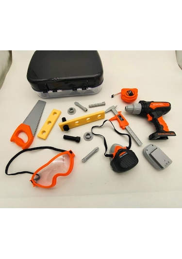 Ceren Ctoys Oyuncak Çantalı 16 Parça Pilli Vidalama Ve Toz Maskesi İş Gözlüğü Tamir Ekipmanı 778-10