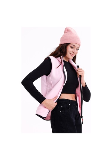 Monox Kadın Slim Fit Tam Fermuarlı Polar Yelek Pembe
