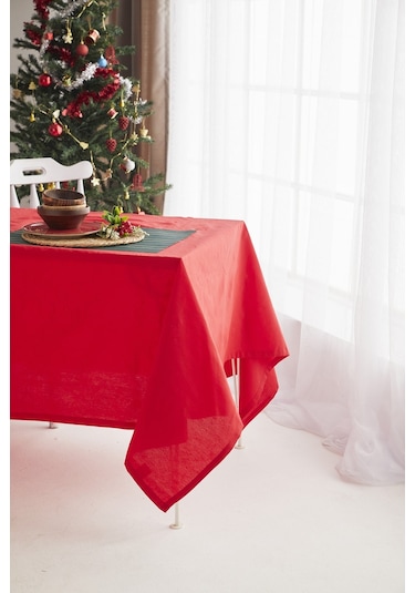 Ays Home Kırmızı Yılbaşı Düz Christmas Yemek Masa Örtüsü