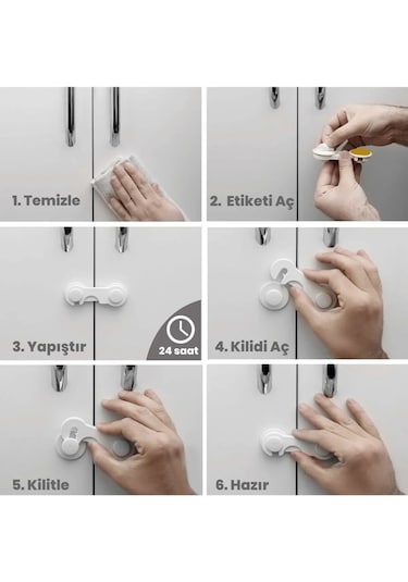 4 Adet Dolap Kapak Çekmece Kilidi Çocuk Bebek Güvenliği Emniyeti Çok Renkli