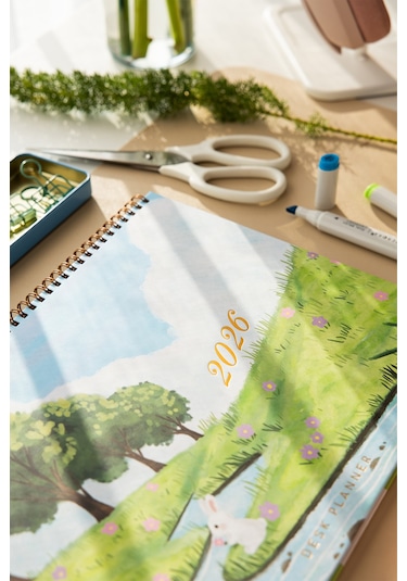 2026 Haftalık Spiralli Masaüstü Planlayıcı 24x34 Cm - Desk Planner Manzara Çok Renkli