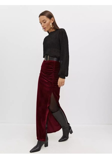Youmeed Maksı Kadife Etek 189618275 Bordo
