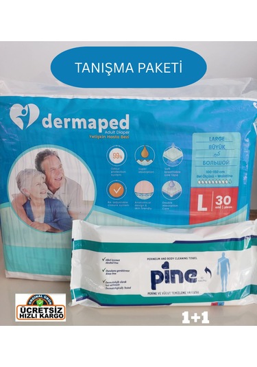 Dermaped Tanışma Paketi Belbantlı Hasta Bezi Large 30 Adet + Pine Perine Havlu 50 Yaprak L