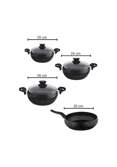 Granit Pro 7 Parça Granit Güveç Tencere Seti Siyah Bakalit Saplı - 20/24/26 Derin /26 Güveç Tava