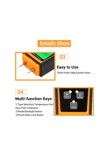 Geeroyoo "ahşap Nem Ölçer - 8 Ağaç Türü Ve İnşaat Malzemesi İçin Dijital Nem Sensörü"