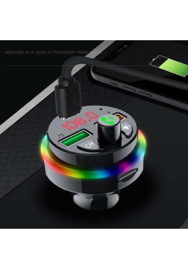 Pdf16 Araba Bluetooth 5.0 Fm Verici Renkli Ortam Işığı Tip C Çift Usb Hızlı Şarj Cihazı