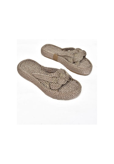 Fox Shoes S596022704 Vizon Halat İpli Hasır Terlik Vizon