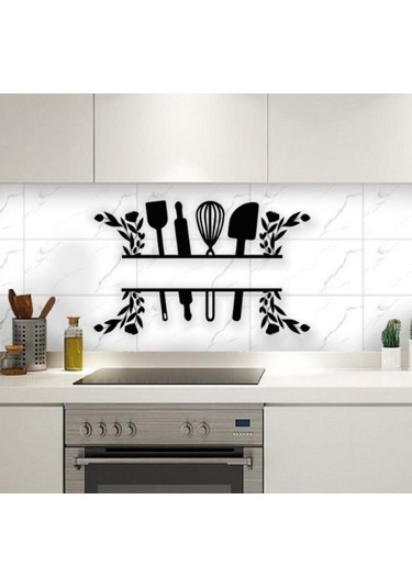 Siyah Ahşap Mutfak Eşyaları 70cm X 45cm Tablo Duvar Dekoru 3mm Mdf Lazer Kesim