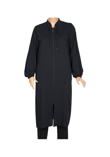 Hesna Kadın Hüma Dokuma Krep Aksesuarlı Araboy Siyah Ferace Siyah