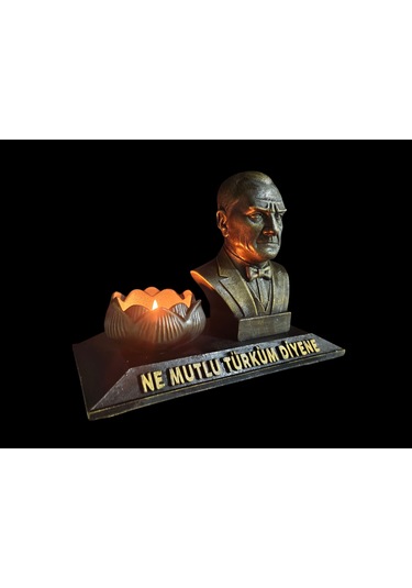 Atatürk Ne Mutlu Türküm Diyene Temalı Atatürk Büst Biblo Mumluk Altın Eskitme 0