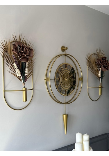 Bronz Aynalı Lavinya Exclusive - Chakra Dizayn - Gerçek Bronz Ayna - Metal Mobilya Duvar Saati Gold