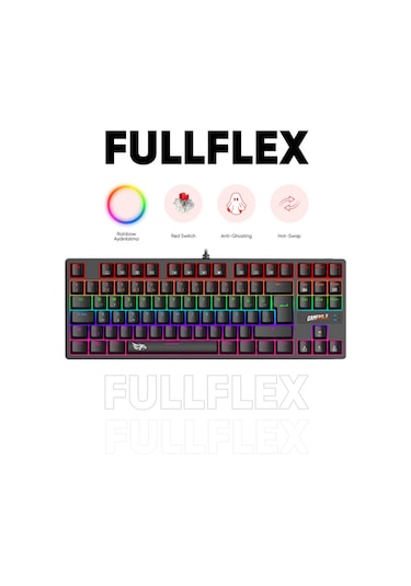 Fullflex Mekanik Klavye Gaming Klavye 87 Tuşlu Hot Swap Işıklı Türkçe Q Klavye Red Oyuncu Klavyesi