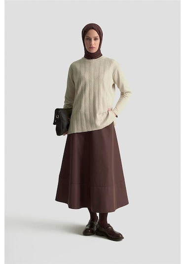 Armine Örgü Desenli Kazak 25kd7004 Bej Bej