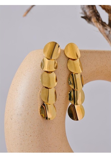 Gümüş Eetit Paslanmaz Çelik Şık Metal Yuvarlak Uzun Asılı Damla Küpe Kadınlar İçin Basit Çekici Kulak Takı Su Geçirmez Gümüş