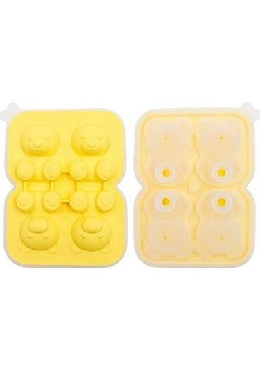 Fastbuy 4'lü Küçük Ayıcık Figür Buz Topu Kalıbı Sarı Renkli, 100mm Boyutta, Ev Dekorasyonu İçin Sarı