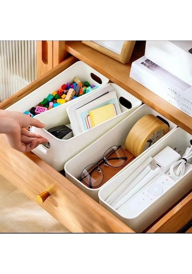 Çeşitli Saklama Kutusu Büyük Çekmece Bölme Masaüstü Aperatifler Telefon Kılıfı Bitirme Sepet Mutfak Saklama Kutusu 10 Paket Bej