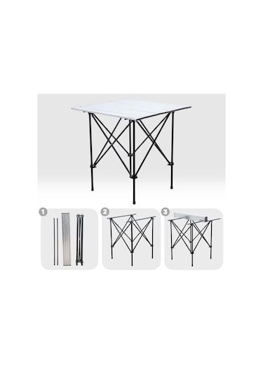 2 Adet Katlanır Kamp Sandalyesi Ve Alüminyum Masa Seti - Rustic Silver - Mavi Çok Renkli
