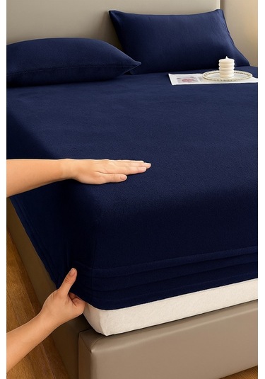 Kışlık Tek Kişilik Kadife Lastikli Çarşaf 100x200+30 Lacivert