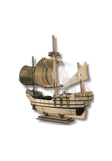 Ahşap Yelkenli Gemi Maketi - Kendin Yap Dıy Dekoratif Kit - 3d Puzzle - 41cm