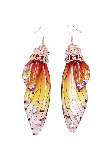 Wezone Şık Ve Zarif Kelebek Kanatlı Gelin Küpeleri - Altın Mavi Elmas Detaylı Gold