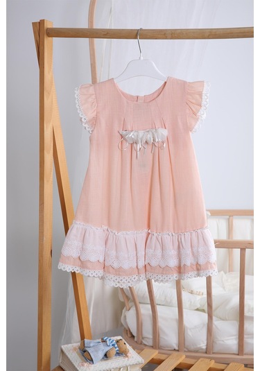 Bayramlık Keten Kız Bebek Çocuk Elbise 12787 001