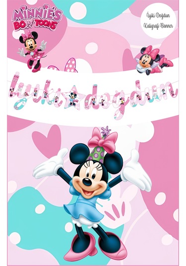 Minnie Mouse Temalı İyiki Doğdun Kaligrafi Banner Tüm Yaşlar