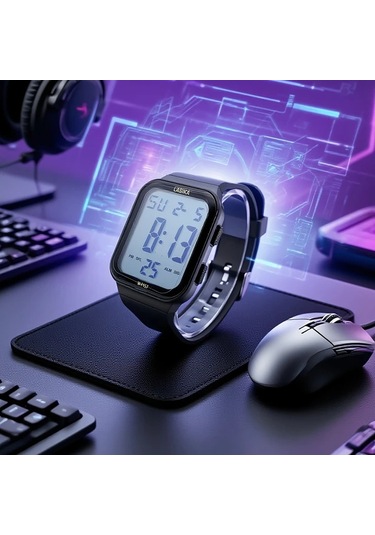 Willowhaven Siyah Spor Saati Gençler İçin Su Geçirmez Dijital Alarmlı Kol Saati Siyah