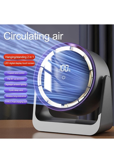 Honmex Usb Usb Dizüstü Ev Dormitory Fan - Gri - Elektrikli, 5 Hızlı Ayarlanabilir, Sessiz, Led Ekranlı, Taşınabilir, Invisible Blade