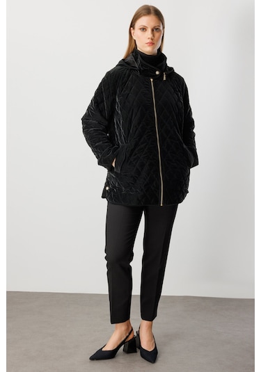 Ekol Kadın Büyük Beden Kapitone Şişme Mont 6805 Siyah Siyah